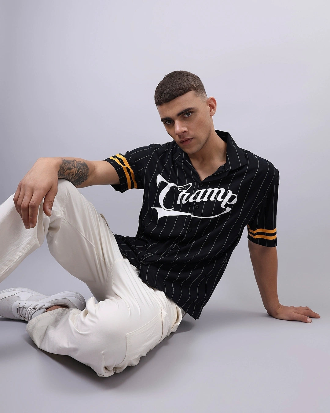 Men's Black Champ Wile Typography Oversized Shirt