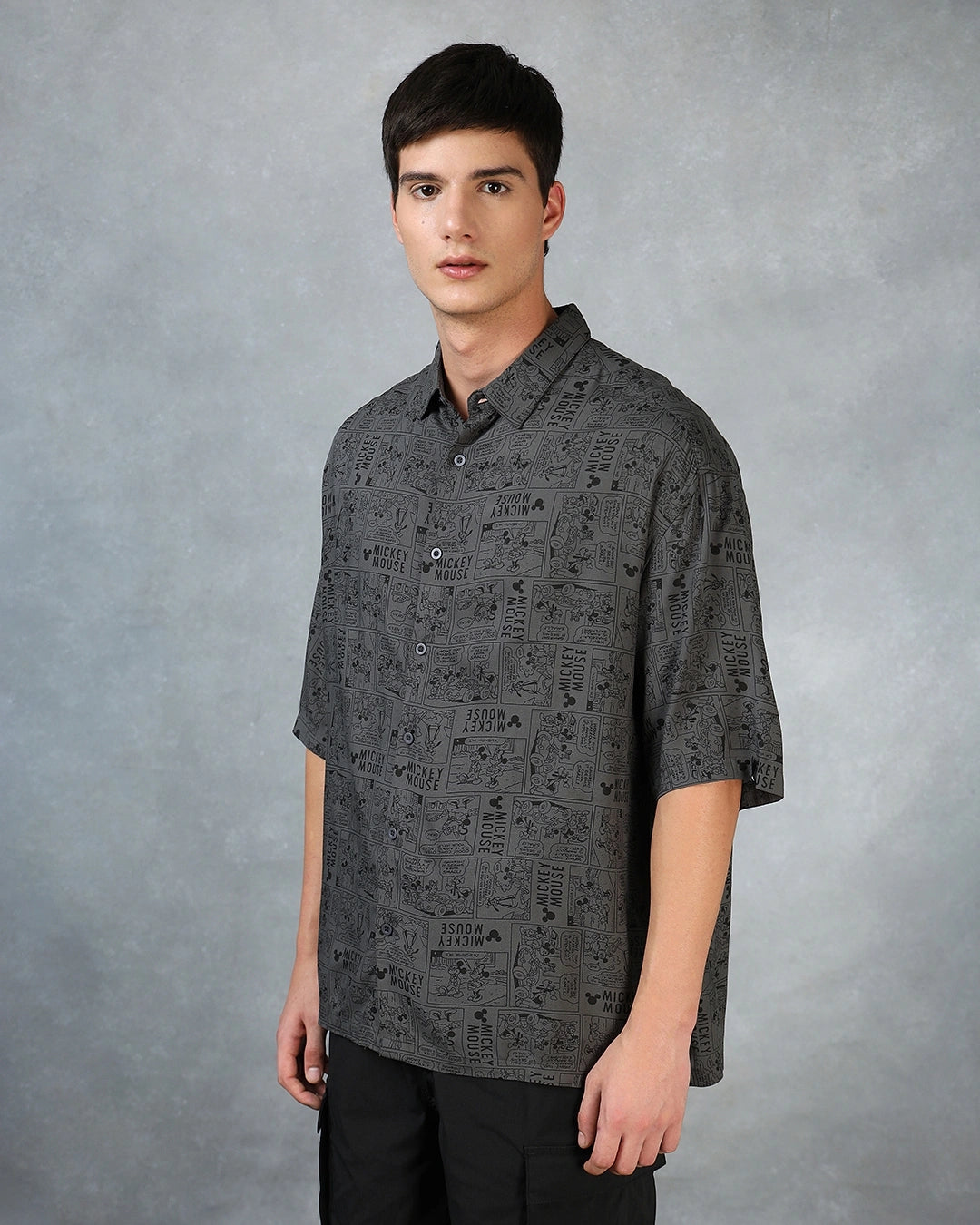 Men's Grey All Over Printed Super Loose Fit Shirt